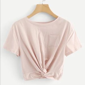 Pink Chest Pocket Random Twist Crop Tee NWOT